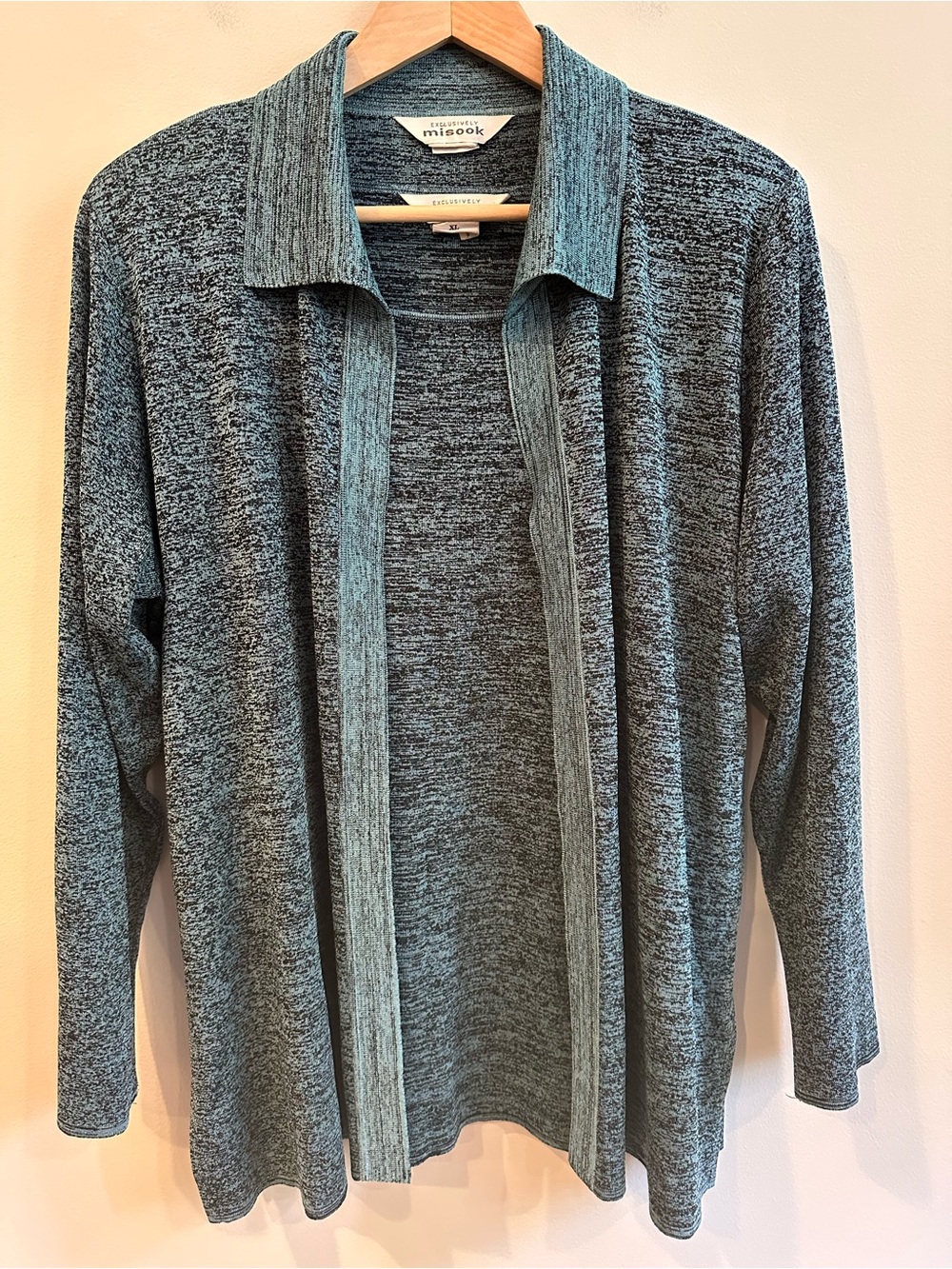 Misook Two Piece Sweater Set in Marled Teal Blue Knit Large/XL EUC